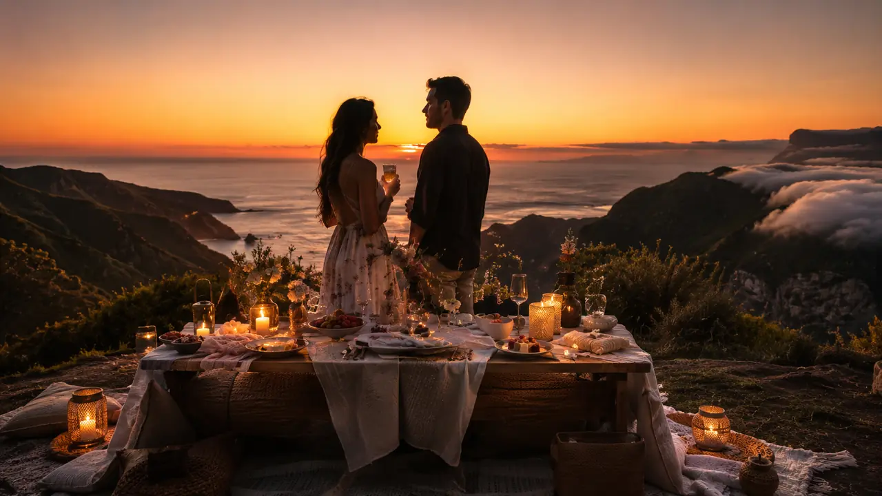 Sunset viewpoint picnic setting in Madeira