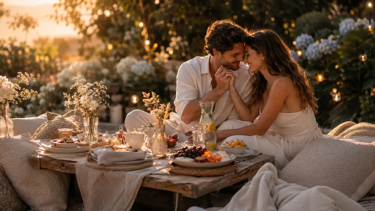 Romantic garden picnic set up for a couple in Madeira